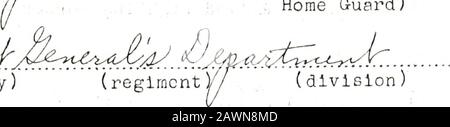 Histoire du comté d'Allen dans la Guerre mondiale . i^l^laAyVV-yi-^J^JC^ ^C/^-v^Kt-C-/ (Armée de Regiirar) /m^/Garde de la fonction) (Militia d'état ou Garde d'accueil) Assigné X.o/i{^^i&lt;U&lt;^r&lt;^r&lict; Où formé. Promotion (noms de camps dans ce pays) (de rang) Banque D'Images