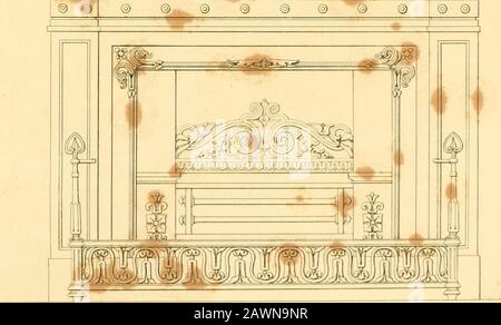 Mobilier avec candelabra et décoration intérieure . © Q 0) Q @ @ Q @ @ ®. VERRE DE CHEMINÉE, GRATK, *C. # ff $ I s f t 4 9 4* 4«ik Banque D'Images