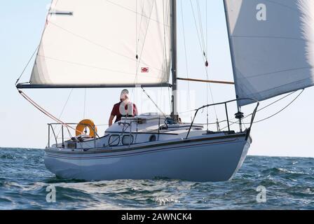 25 bateaux à voile à l'ouest, à ailes d'oie, au large de Stonehaven, Aberdeenshire, Écosse Banque D'Images