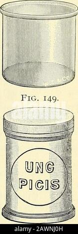 Le microscope; une introduction aux méthodes microscopiques et à l'histologie . Fig. 148. Fig. 150. Fig. 148. Bol à déchets avec portoir pour le support des lames et un petit entonnoir dans lequel les lames se tiennent lors de la vidange. Cet ensemble est facilement réalisé par n'importe quel orfèvre.Le rack est composé de deux tiges en laiton d'environ 4 mm de diamètre. Les embouts pliés sont en feuille de plomb. L'entonnoir est en étain, cuivre ou laiton. L'un ou l'autre des cuivres de coperor est préférable à l'étain. Un plat en verre comme illustré sur la Fig. 160 est meilleur bol de thana, car il peut être plus facilement et soigneusement nettoyé. {Cut prêté par Wm.Wood & Co.) Fig. 149. Verre rond Banque D'Images