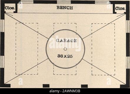 Les garages de Radford et comment les construire. . Modèle N° G-115 taille : largeur, 40 pieds ; longueur, 27 pieds tirages bleus des plans de sol ; recto, arrière, deux côtés eleva-tions et tous les détails nécessaires. Les spécifications sont dactylographiées et contiennent toutes les informations nécessaires à la construction appropriée du bâtiment. Prix des tirages bleus, avec un ensemble complet de spécifications dactylographiées, SEULEMENT 10$^ Nous envoyer des plans et des spécifications la commande sameday est reçue. Plan d'étage Beau design-pour Garage En Béton pour la propriété privée. Espace suffisant pour trois grandes machines. Plateau tournant Thelarge dans le c Banque D'Images