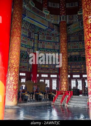 Vue intérieure du Hall de prière pour De Bonnes Récoltes, complexe du Temple du ciel, Beijing, Chine, Asie Banque D'Images