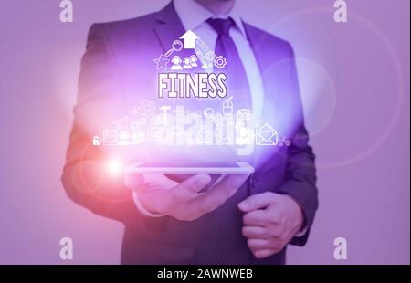 Note d'écriture montrant Fitness. Concept d'entreprise pour l'état de santé et de bien-être et la capacité à fonctionner Banque D'Images