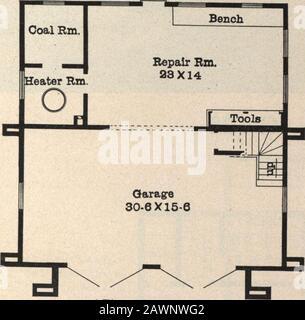 Les garages de Radford et comment les construire. . Modèle N° G-152 : largeur. 36 pieds ; longueur, 35 pieds. Plan du premier étage les imprimés bleus sont constitués d'un plan du sol; les élévations avant, arrière, à deux côtés; les sections murales et tous les déqueues nécessaires. Les spécifications sont dactylographiées et contiennent toutes les informations nécessaires à la construction appropriée du bâtiment. Banque D'Images