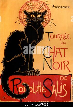 1896 , Paris , FRANCE : le peintre français Théophile Steinlen ( 1859 - 1923 ), célèbre CHAT NOIR par Rodolphe salis affiche 1896 , faisant de la publicité pour une tou Banque D'Images