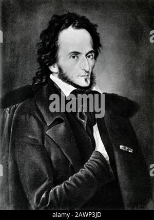 1840 CA , GENOVA , ITALIE : le célèbre violoniste virtuose italienne et compositeur de musique Niccolò PAGANINI ( 1782 - 1840 ). Portrait du peintre Giussep Banque D'Images