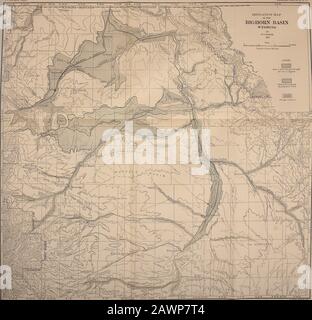 Géologie et ressources en eau du bassin de Bighorn, Wyoming . L.L. .POATES, ENGBSCO, FT. IRRIGATION. 45 canaux de haute ligne, et une fois complétés, fournira l'eau pour tous les arrosableland supérieurs du côté sud de la rivière Shoshone. Un certain nombre de petits fossés supplytent la partie inférieure de la vallée entre Lovell et Ionia. Les valleylands sont très fertiles, en particulier dans les environs de Lovell, et une variété de cultures arecultivées. La luzerne est le produit de base, mais au cours des trois dernières années, beaucoup de hasété de grain ont été produits. La culture des betteraves à sucre a été tentée et a été en général un succès Banque D'Images