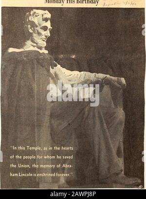 Statues du Mémorial Abraham LincolnLincoln . L'anniversaire d'Abraham Lincoln sera servi lundi. Allan J. Lit-tle de Milwaukee a fait une image de sa statue à l'histomb de Washington. Lundi Son anniversaire f 7„A. Dimanche, février II, 1940 Banque D'Images