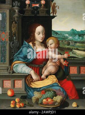 Disciple de Joos van Couve - la Madonna des Cherries. Banque D'Images