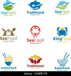 Logo fruits de mer pour le restaurant ou le café Illustration de Vecteur