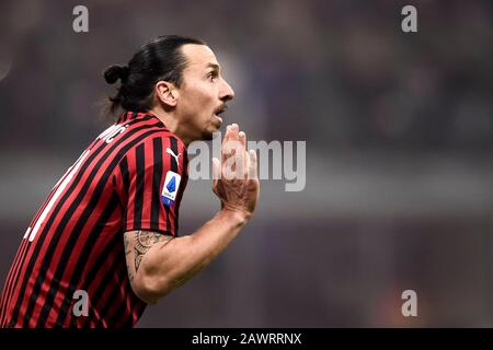 Milan, Italie - 09 février 2020: Zlatan Ibrahimovic de l'AC Milan réagit pendant le match de football Serie A entre le FC Internazionale et l'AC Milan. Crédit: Nicolò Campo/Alay Live News Banque D'Images