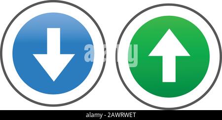téléchargez, téléchargez des icônes rondes avec une flèche en cercle, en bleu et en vert. Illustration vectorielle de stock isolée sur fond blanc. Illustration de Vecteur