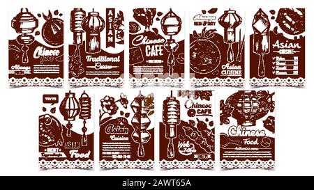 Chinois Food Cafe Publicité Affiches Set Vector Illustration de Vecteur