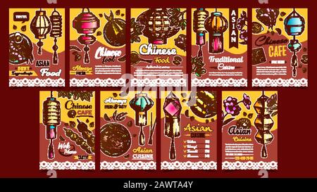 Chinois Food Cafe Publicité Affiches Set Vector Illustration de Vecteur