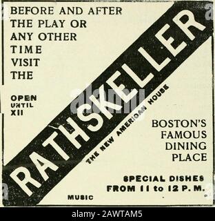 Cette semaine à Boston . Musée, Cambridge. Ouvert de 9 à 5 p. M. Gratuit. Peabody Museum, Cambridge. Ouvert de 9 à 5 p. M. Gratuit. Boston Society Of Decorative Art, 184 Boylston St. Broderie Et Travaux Artisanaux. Old South Meeting House Museum, &gt;Washington and Milk Sts.ouvert de 9 heures à 5 p. M. Entrée 25 cents. Pour obtenir la liste complète des expositions d'art, voir dimanche et lundi. Sociétés déjeuner du vingtième siècle Club, 3 Joy Street, après-midi.le Park Street Club se réunit en soirée à l'église Park Street. ! Conférences Dwight L. Elmendorf sur Florence et Venise, illustrée, salle Sym-phony, afinno Banque D'Images