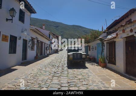 Rues pavées dans la charmante Villa coloniale de Leyva, Boyaca, Colombie Banque D'Images