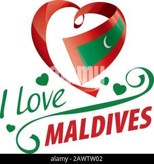 Drapeau national des Maldives en forme de coeur et l'inscription J'aime les Maldives. Illustration vectorielle Illustration de Vecteur