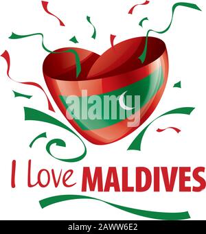 Drapeau national des Maldives en forme de coeur et l'inscription J'aime les Maldives. Illustration vectorielle Illustration de Vecteur