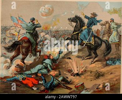 Livre photo de la Grande armée du 12 avril 1861 au 26 avril 1865 . €^M.^ ^ W - - / FORT DONELSON A REMIS LE 16 FÉVRIER 1862.-LE BIVOUAC AVANT LA BATAILLE.. SHILOH.-ENGAGEMENT ENTRE GRANT ET BUELL ET ALBERT S. JOHNSTON ET G. A. BEAUREGARD, 6 AVRIL 1862. Y^ SHILOH. Sur Fcbnuiry 15, 1862, Guiicnil Grant a été affecté au nouveau quartier militaire de l'ouest du Tennessee, et nt a commencé à concentrer les forces liis sur les nouvelles dispositions de confédérations d'ail après la chute d'ail du fort Don-elson. Au début D'UN a|iril, le corps principal de l'armée de subventions était campé sur la rivière lnessee, entre Pittsbu Banque D'Images