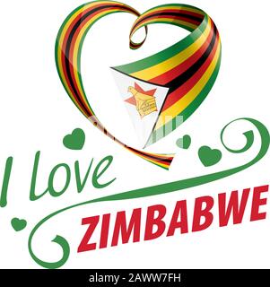 Drapeau national du Zimbabwe en forme de coeur et l'inscription J'aime le Zimbabwe. Illustration vectorielle Illustration de Vecteur