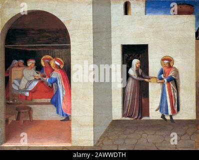 Fra Angelico - La guérison de Palladia par saint Côme et Saint Damien Banque D'Images