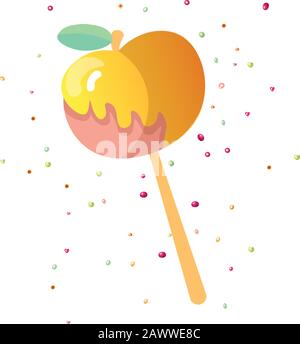 Mignonne icône de caramel de pomme de dessin animé. Icône de pomme caramélisée avec décoration, icône de lipop de dessin animé. Mignonne icône de pomme caramel, isolée sur Illustration de Vecteur