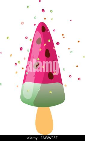 Mignonne illustration vectorielle de la glace de sundae au melon d'été avec des saupoules isolées sur fond blanc. Dessert de crème glacée d'été sundae Illustration de Vecteur