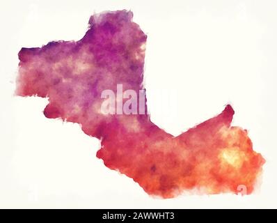 Bahr el Ghazal occidental ancienne carte de l'aquarelle de l'État du Soudan du Sud Banque D'Images