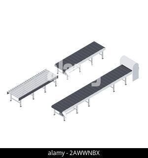 Conception de tapis transporteurs et de rouleaux d'équipement pour l'industrie. Illustration vectorielle isométrique Illustration de Vecteur