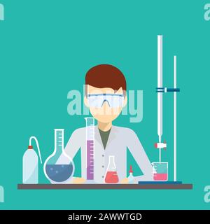 Conception vectorielle d'un scientifique avec équipement de titrage chimique. Illustration de Vecteur