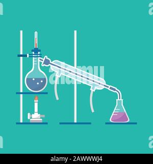 Modèle de distillation simple dans vecteur de laboratoire de chimie Illustration de Vecteur