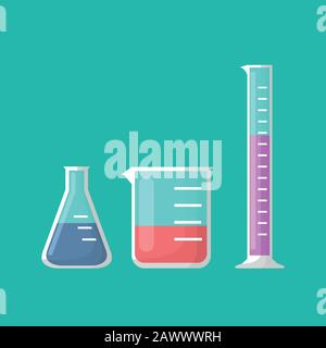 Équipement de laboratoire chimique, flacon Erlenmeyer, bécher et vecteur de tube à essai Illustration de Vecteur