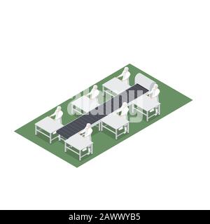 Ligne de production automatisée avec tapis transporteur en ingénierie alimentaire Illustration de Vecteur