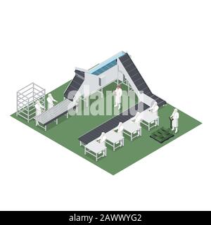 Ligne de production automatisée avec des machines utilisées dans l'industrie alimentaire Illustration de Vecteur