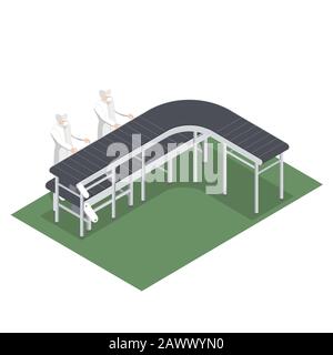 Ligne de production automatisée avec tapis transporteurs pour la sélection de produits dans l'industrie alimentaire Illustration de Vecteur