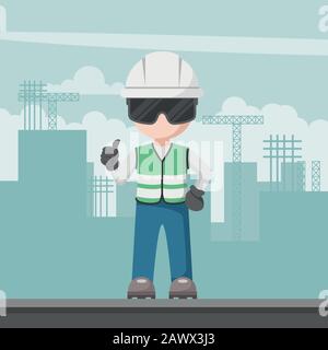 Conception d'ingénieur civil avec son équipe de protection personnelle dans un chantier de construction Illustration de Vecteur