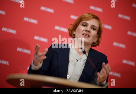 Berlin, Allemagne. 10 février 2020. Katja Kipping, présidente fédérale du parti Die Linke, parle aux journalistes des questions actuelles. Crédit: Britta Pedersen/Dpa-Zentralbild/Dpa/Alay Live News Banque D'Images