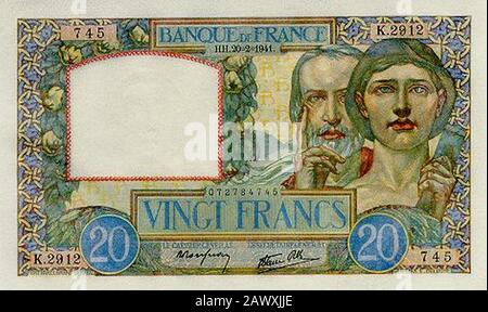 France 20 Francs-1940. Banque D'Images