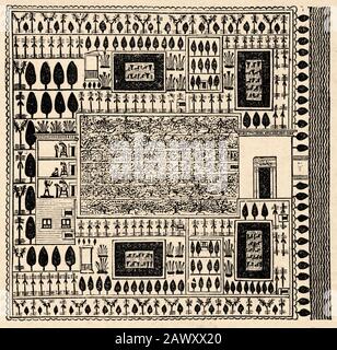 Peinture égyptienne représentant un jardin, fresque d'un tombeau monuments à Nubia, ancien empire égyptien. Egypte. Ancienne illustration de gravure du livre Banque D'Images