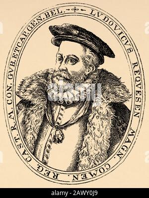 Portrait de Luis de Requesens y Zúñiga (Barcelone, 25 août 1528 - Bruxelles, 5 mars 1576) était un militaire, marin, diplomate et politicien espagnol, Banque D'Images