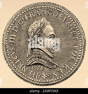 Le sceau de la médaille de portrait d'Henry III de France (Fontainebleau, 19 septembre 1551 - Saint Cloud, 2 août 1589) était roi de France entre 1574 et 1589. Banque D'Images