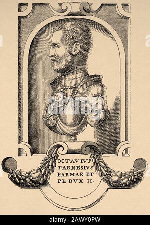 Portrait d'Ottavio Farnese (Valentiano, 9 octobre 1524 - 18 septembre 1586) fut le deuxième duc de Parme et de Plasencia. Histoire de Philippe II Banque D'Images