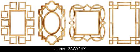 Ensemble de cadres carrés et en forme de fleur en aquarelle. Couleur dorée. Vecteur Illustration de Vecteur