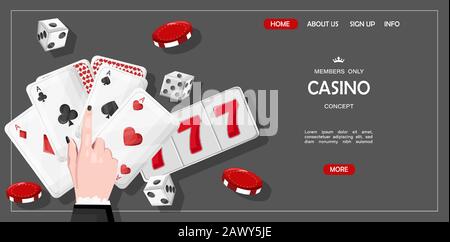 Concept de modèle de site de Casino pour les membres uniquement. Cartes à jouer, dés, jetons. Vecteur Illustration de Vecteur