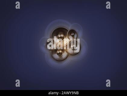 Haut-parleurs audio dorés sur fond bleu foncé avec vignette Banque D'Images