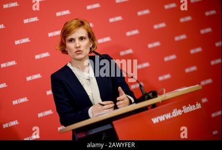 Berlin, Allemagne. 10 février 2020. Katja Kipping, présidente fédérale du parti Die Linke, parle aux journalistes des questions actuelles. Crédit: Britta Pedersen/Dpa-Zentralbild/Dpa/Alay Live News Banque D'Images