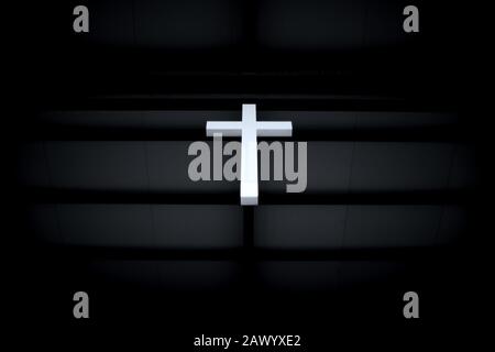 Vue à angle bas d'une croix blanche contre une croix noire arrière-plan sous les lumières Banque D'Images