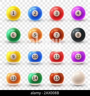 Jeu vectoriel réaliste et coloré de boules de billard en relief brillantes Illustration de Vecteur