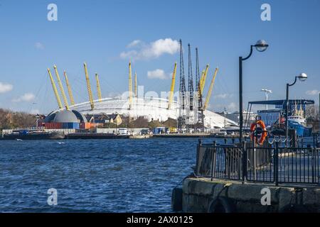 O2 Arena sur la rive sud de la Tamise à l'est de Londres, au Royaume-Uni Banque D'Images