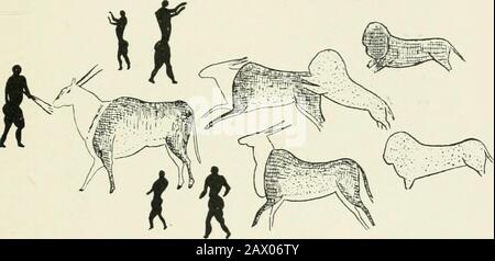 Une introduction à l'étude de l'art préhistorique . ig. 156). Le corps humain sur le sujet de l'évolution de la décoration murale, consultla Cuverne dAltamira, par Caritailliac et Breuil (1906), chap. Vi. ; LaCaverne de font DC Gaume, par Capitan, Breuil, et Peyrony (1910), chap. IX ; les Cavernes de la Kc^ione Caiitabriqjie, par Alcalde del Rio, Breuil,et Sierra (1912), chap. XIV.; Congres internationale dAntliropogie,Monaco (1906), p. 367-367. LA DÉCORATION murale DES GROTTES 127 est également dépeinte, parfois par rapport aux animaux de sorte que l'asto forme une image, l'approche la plus proche à laquelle dans Pala^o-llthi Banque D'Images
